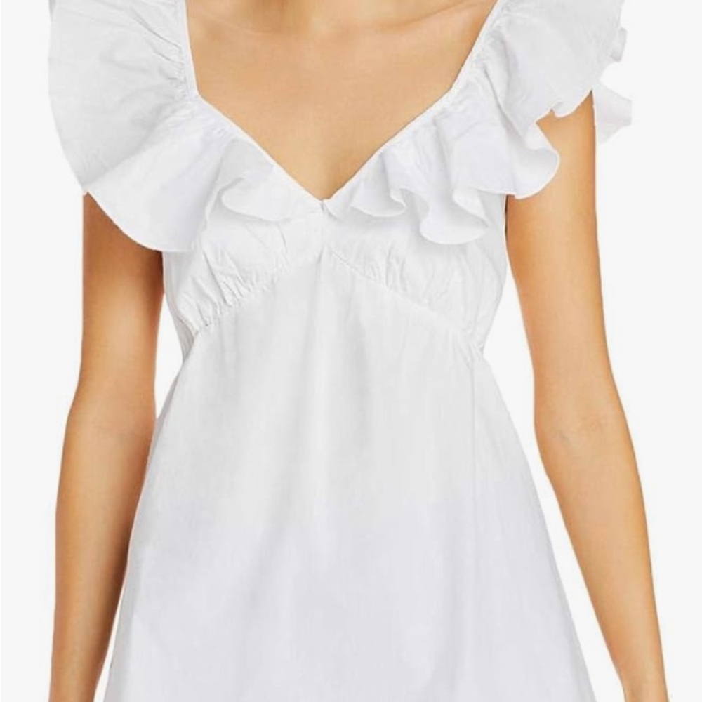 French Connection White Ruffled V-Neck top